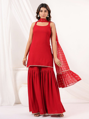Janasya Women Kurta Sharara Dupatta Set