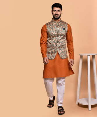 PRINTCULTR Men Kurta Pyjama Ethnic Jacket Set