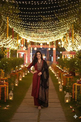 Tasrika Geometric Print Kurta, Palazzo & Dupatta Set