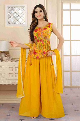JyotiGraments Women Crop Top Palazzo Dupatta Set