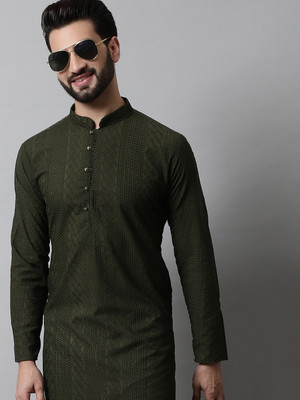 Jompers Men Embroidered Straight Kurta(Green)