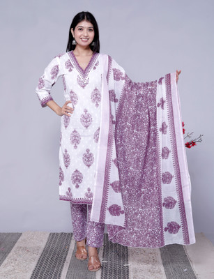 flamingo blue Printed Kurta, Trouser/Pant & Dupatta Set