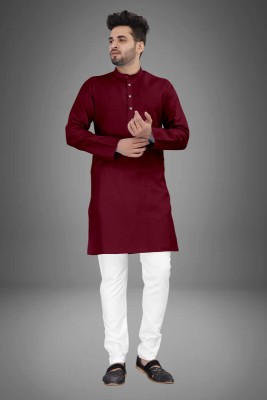 CRYSTALREVENUE Men Solid Straight Kurta(Maroon)