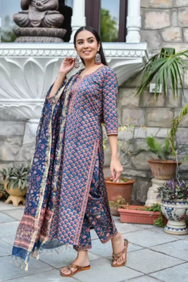 Kedar Fab Cotton Blend Printed Kurta & Palazzo Material