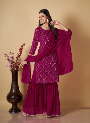 parrot creation Women Ethnic Top Sharara Dupatta Set