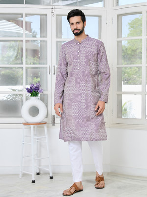 See Designs Men Printed Straight Kurta(Purple)