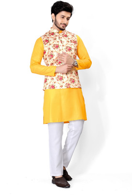 click n buy Men Kurta Pyjama Ethnic Jacket Set