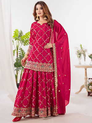 AHJANANDTEX Women Ethnic Top Palazzo Dupatta Set