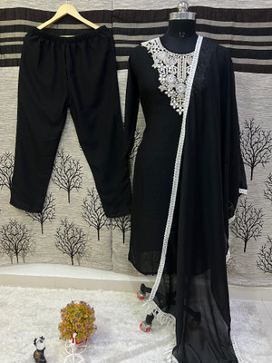 TRIVORA Solid Kurta, Palazzo & Dupatta Set