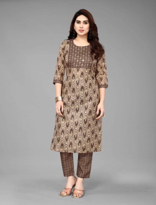 Dikey Women Embellished Straight Kurta(Brown)