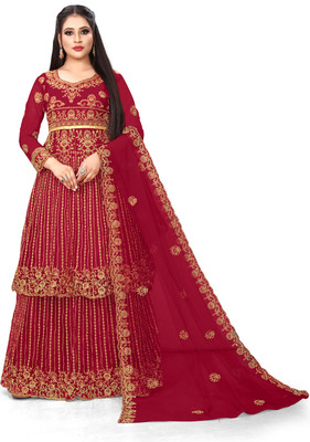 SHREENATHJI WORID Embroidered Kurta, Sharara & Dupatta Set