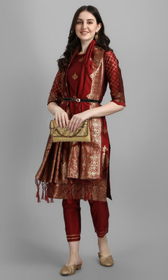 Sundhaji Trends Printed Kurta, Palazzo & Dupatta Set