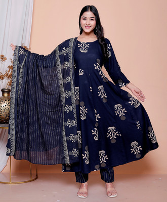 Pakija gold print Women Kurta Pant Dupatta Set