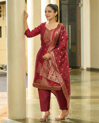 Zoesir Woven Kurta, Churidar & Dupatta Set