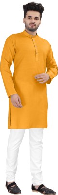 Divine creation Men Solid Straight Kurta(Orange)