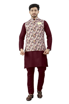 click n buy Men Kurta Pyjama Ethnic Jacket Set