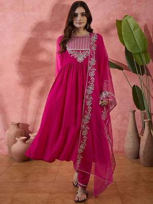 Sangria Embroidered Kurta, Trouser/Pant & Dupatta Set