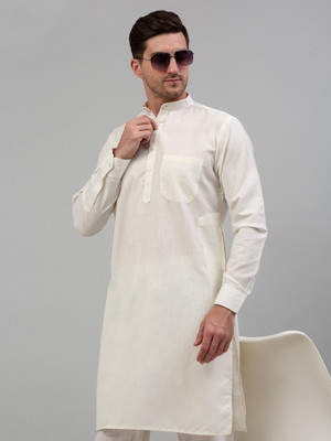 Jompers Men Solid Straight Kurta(White)