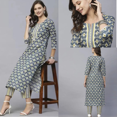 HOLY STAR WORLD Women Printed A-line Kurta(Yellow, Multicolor)