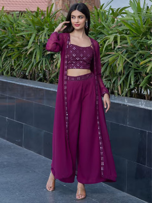Rebikatrendz Women Ethnic Top Palazzo Ethnic Jacket Set