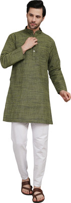 Abhiyuthan Men Woven Design Straight Kurta(Dark Green)