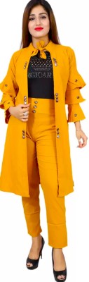 Oliaz Women Crop Top Pant Ethnic Jacket Set