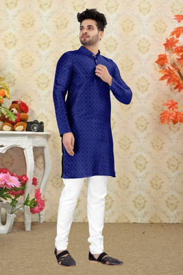 Shree Dutt Creation Men Self Design Straight Kurta(Blue)