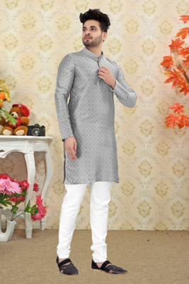 Shree Dutt Creation Men Self Design Straight Kurta(Grey)