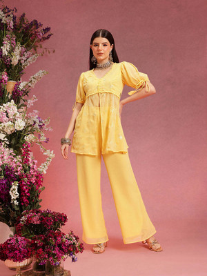 INDO STREET Women Ethnic Top Palazzo Set