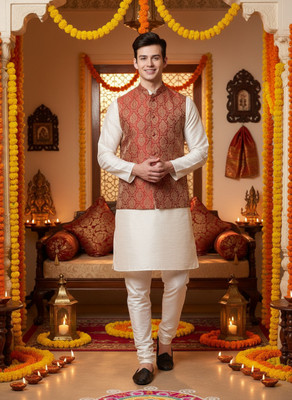 MAG Men Kurta Pyjama Ethnic Jacket Set