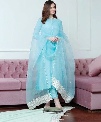 Mert India Women Ethnic Top Pant Attached Dupatta Set