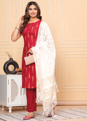 Lamba Creations Printed, Solid Kurta, Trouser/Pant & Dupatta Set