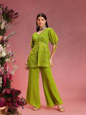 INDO STREET Women Ethnic Top Palazzo Set