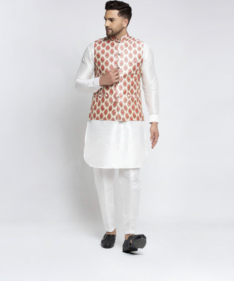 SAIFOO Men Kurta Pyjama Ethnic Jacket Set