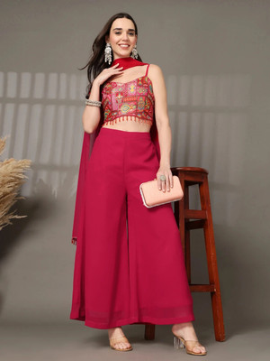 CHIC ELAN Women Ethnic Top Palazzo Dupatta Set