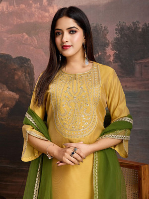House of Pataudi Women Kurta Pant Dupatta Set