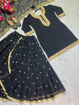 CLOTHTEXTILE Women Ethnic Top Palazzo Dupatta Set