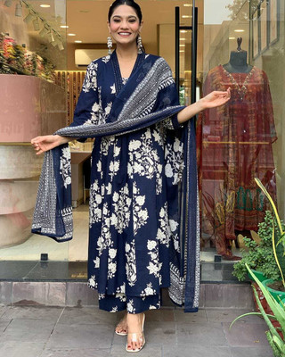 Ladosi Attire Floral Print Kurta, Palazzo & Dupatta Set