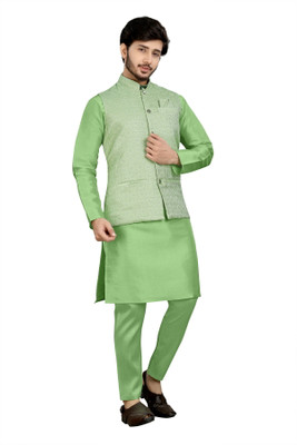 click n buy Men Kurta Pyjama Ethnic Jacket Set