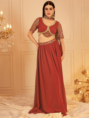 INDO STREET Women Crop Top Skirt Dupatta Set