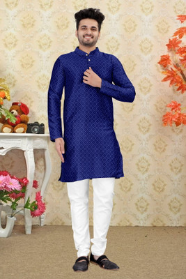 Shree Dutt Creation Men Self Design Straight Kurta(Blue)