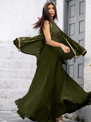 SANCIA Women Ethnic Top Palazzo Ethnic Jacket Set