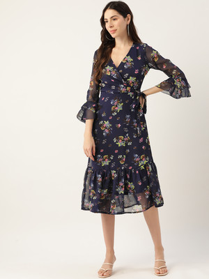 Deewa Women A-line Multicolor Midi/Calf Length Dress