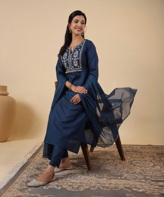 Janasya Women Kurta Pant Dupatta Set