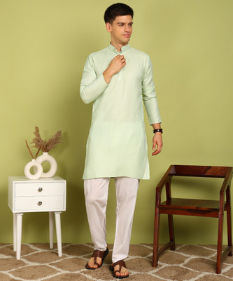 FUBAR Men Self Design Straight Kurta(Light Green)