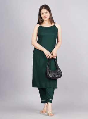 BR FASHIOIN Women Solid A-line Kurta(Green)