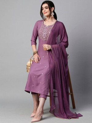 SkyTara Embroidered Kurta, Salwar & Dupatta Set