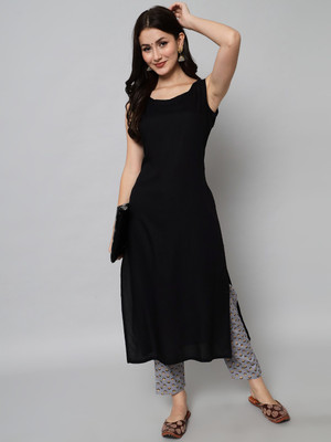 ASFashion Women Solid Straight Kurta(Black)