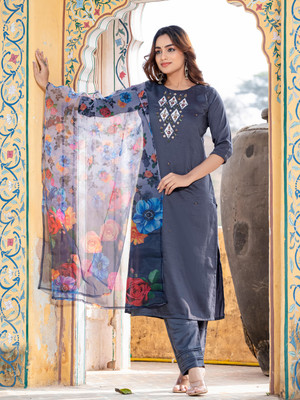 SPAREN CREATION Printed, Embroidered Kurta, Trouser/Pant & Dupatta Set