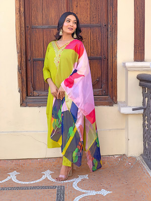FancyFits Embroidered, Solid Kurta, Salwar & Dupatta Set